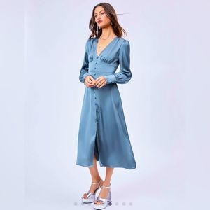 V-neck Button Midi Dress